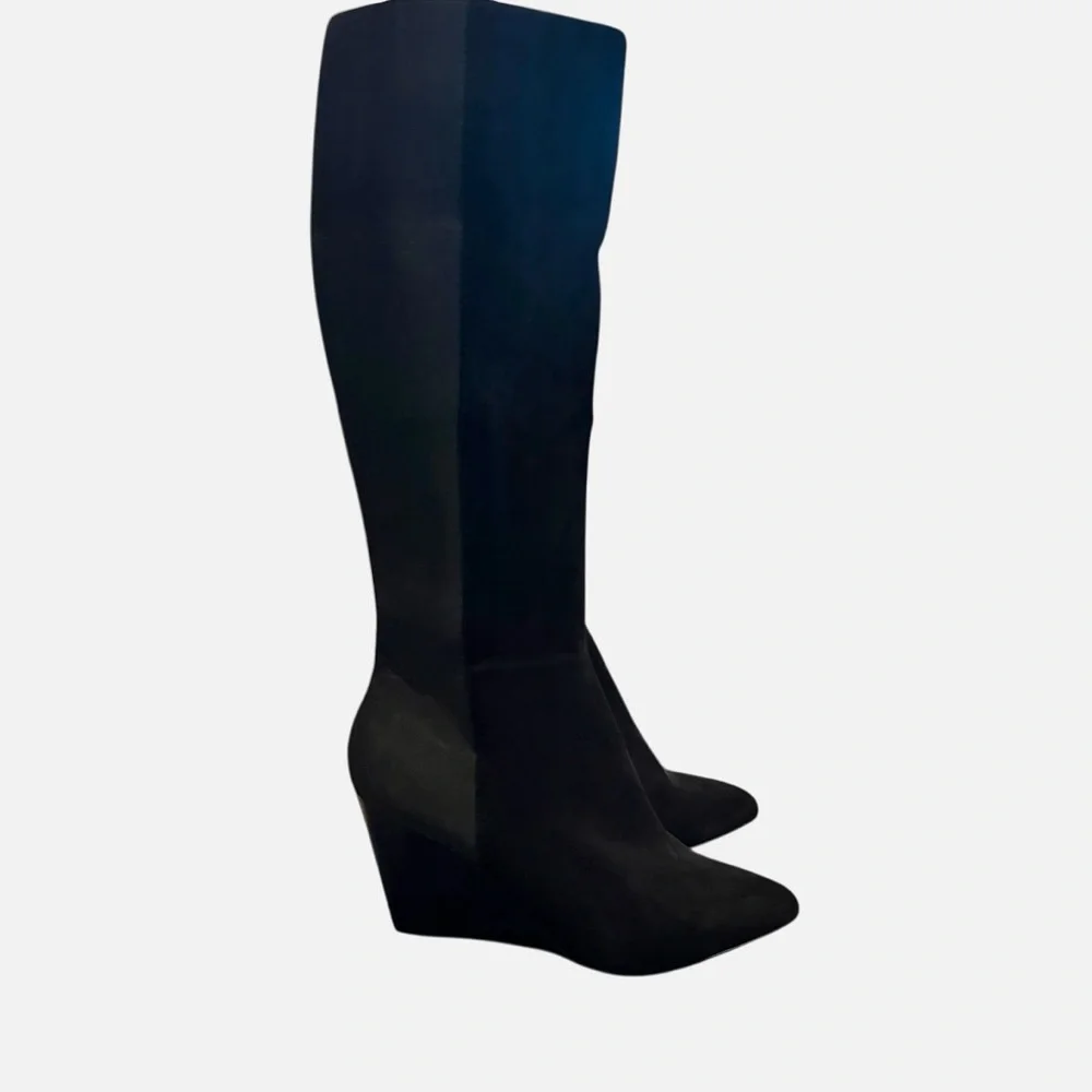 Charles By Charles David Easel Knee-High Black Velvet Pointy-Toe Wedge Boots